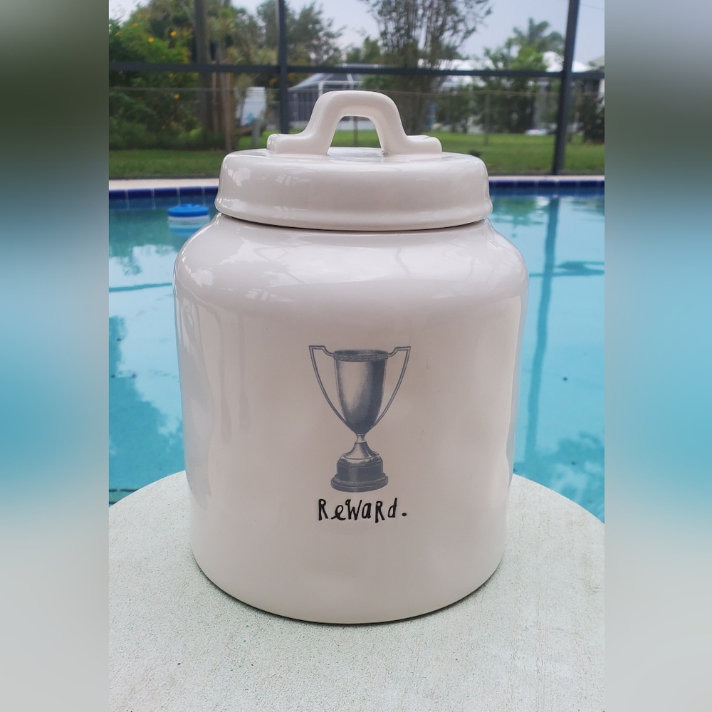 Rae Dunn Canister with Lid - "Reward" with a Trophy - Cookie Jar